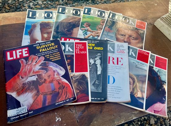 Lot Of 10 Look / Life Magazines With JFK Kennedy Articles On Covers