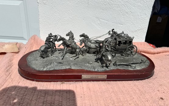 Franklin Mint The Western Heritage Museum Hold Up! Pewter Sculpture Cowboys And Stagecoach, 22' Long