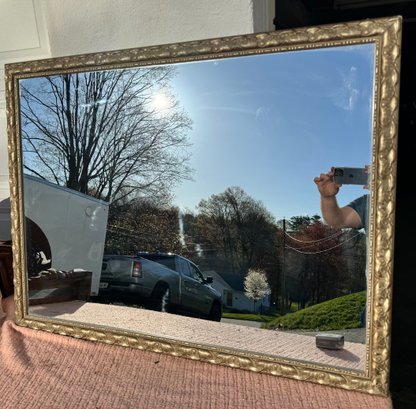 Large Size Rectangular Overrmantle Mirror With Gold Ornate Frame, 36' X 44'