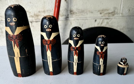 Hand Painted Matryoshka Traditional Stacking Wooden Decor Black Butler Nested Set Of 5 Dolls