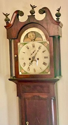 Antique Federal Mahogany Tall Case Grandfather Clock, Made By Brookes, Boston, MA, W/broken Arch &  Moonphase