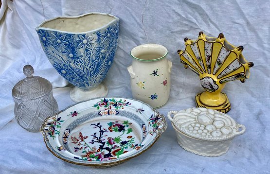 Group Of Assorted China And Porcelain Incl A Decorated Ironstone Serving Bowl But Has Flaw, Etc