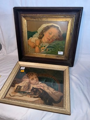 2 Child Lithos, 1 In 18'x17' Walnut Frame, The Other In 14'x16' White Frame