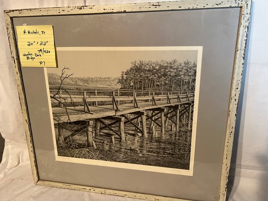 P-7 Ltd Edition Print, 'Pier Bridge Through A Swamp', Sgd. N. Nichol, Jr. , #79/420, 20'x22' Frame