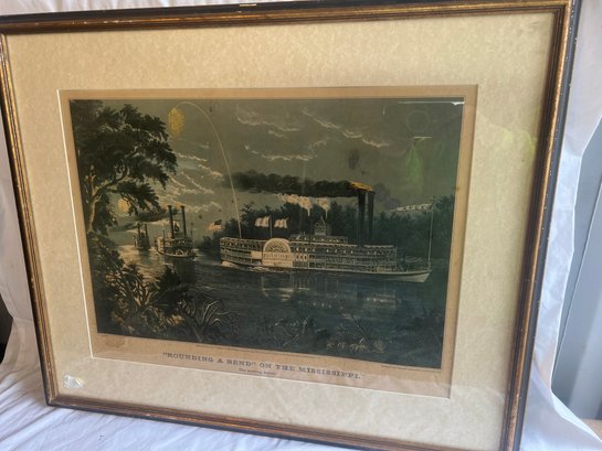 P-8 Repro Of Currier & Ives Print, 'Rounding A Bend On The Mississippi' In 24'x29' Frame