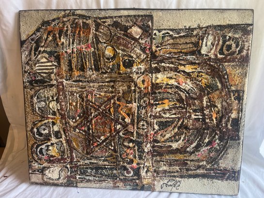 Abstract Impressionist Modernist Painting On Burlap-type Canvas, With Star Of David And Menorah(?), 25'x30'