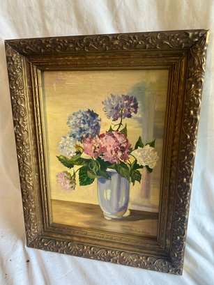 T-8 Oil/Board, 'Still Life Of Flowers' Sgd.  Marlene Pope, 18'x14' In A Fancy Gilt Gesso Frame