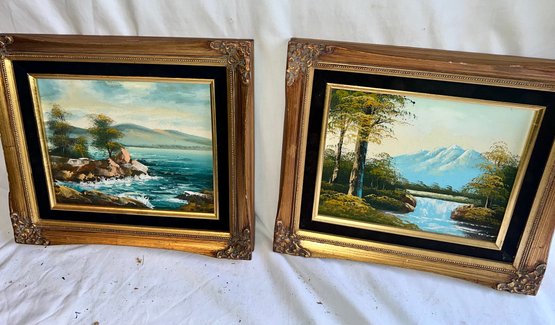 O-4 Lot Of 2 Similar Oil Paintings Landscapes, In 12'x14' Frames