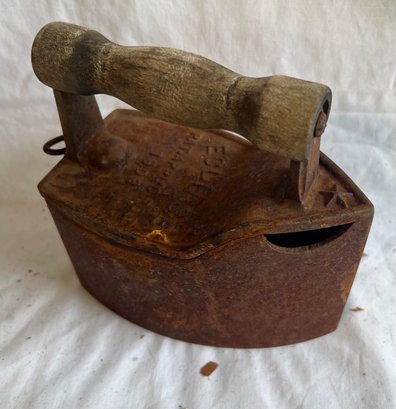 Antique Primitive Iron Cast Metal & Original Wood Handle