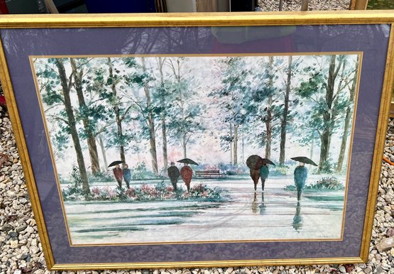 Limited Edition Litho Print, 'Umbrellas In The Park- Winter', Signed Erickson, 32'x42'