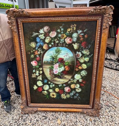 Contemporary Large Floral Still Life Oil An Canvas In Fancy Frame, 4'x5'