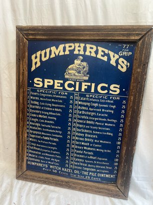 Antique HUMPHREYS' REMEDIES Metal Advertising Sign, 22'x16'