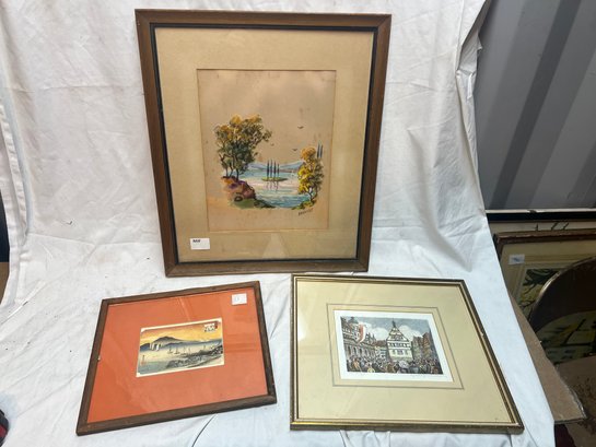 Lot Of 3 Decorative Pieces Of Art In Frames