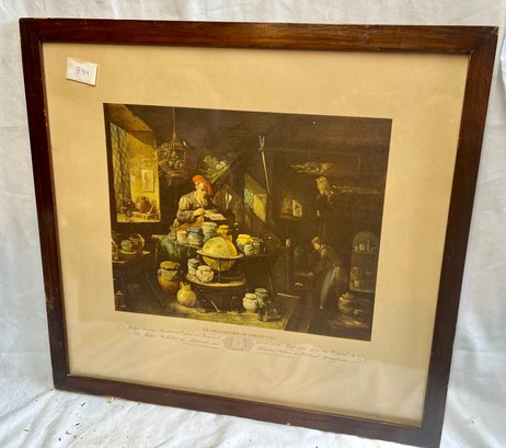 T2-17 Vintage Litho Print , 'Alchemist At Work' In A Nice 20'x21' Oak Frame