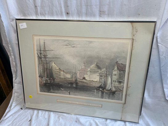 P-37 Antique Litho, 'Fanuel Hall', In A New Matte And Frame, 21'x27'