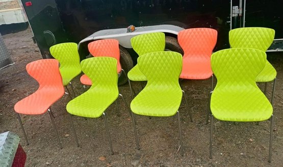 Lot Of 9 Moderne Scoop Seat Chairs With Chrome Legs