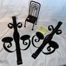 Pair Of Black Metal Wall Candle Sconces And A Small Iron Wrought Metal Doll Chair