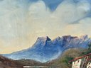 Oil/Canvas 'Castle In Colorful Mountainscape', Sgnd 'MONTE',   26'x 51'