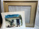P-41 Watercolor, 'Tile Roof Adobe Form House With Plant , Signed Pearce, Frame 25' Wide