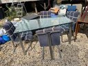 Modern Rectangular Glass Top Table With Four Chrome And Upholstery Chairs