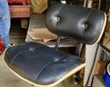 MCM Eames Style Bar Stool With Black Leather Seat Cushion