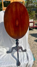 Mahogany Inlaid Tilt Top Table With Carved Claw Feet, Nice Condition, 18'x26' Top