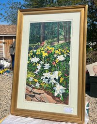 C2s16 Large Size Watercolor, Lily Path', Signed Lower Right 'T A Newnam' 33'X50'