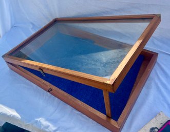 Small Wood Table Top Jewelry Display Case With Lifting Lid And Hasp, 28' X 18'