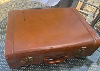 Vintage Leather Suitcase Luggage With Interior For Hanging Suit And Modesty Flap, 23' Long