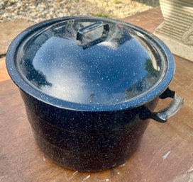 Agateware Type Enamel Cooking Pot With Canning Jar Rack Inside With Cover Lid, 14' Wide
