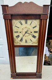 Connecticut 30 Hr Wooden Works 'Groaner' Movement Mirror Door Shelf Clock With Painted Wooden Dial
