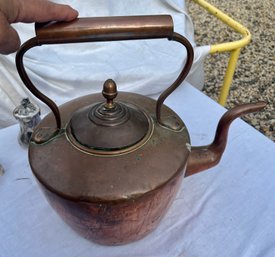 Larger Antique English Copper Kettle With Dovetail Construction, 13' Diameter, W/restoration