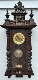 Antiques Vienna Regulator Clock Ion A Nicely Carved Case With Decorated Floral Dial Pan