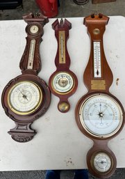 Assorterd Lot Of 3 Modern Era Banjo Aneroid Barometers In Nice Mahogany Cases