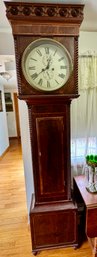 NY State Empire Mahogany Tall Case Clock With Ripple Accent Molding And Cross Banded Inlay