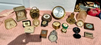 Box Lot Of 20 Alarm Clocks, And Other Small Items