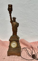 Spring Driven Statue Of Liberty Novelty Clock And Lamp, Awesome Condition, 16' Ht