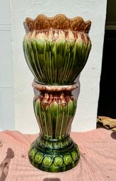 Majolica Glazed Jardiniere On Pedestal, Probably Brush McCoy Pottery Co., Ht. 28'