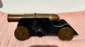 Small Size Vintage Cast Metal Cannon With A Cast Iron Base, App 10' Long (Firing Cannon Not Toy!)