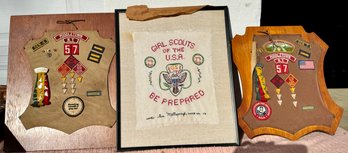 Lot Of Scouting Memorabilia Incl Framed Girl Scout Flag And Boy Scout Patches