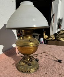 Brass Ray-o-lamp With Milk Glass Shade