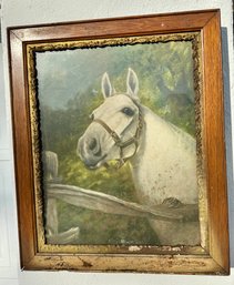 Horse Artwork Painting With In A Vintage Square Oak 24' X 20' Frame