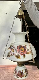 Victorian-style Hanging Parlor Light Fixture With Flower Decorated Shade And Matching Font