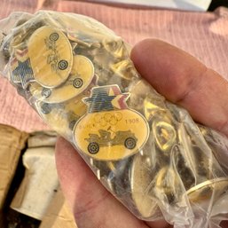 BOX OF OVER 2000 Commemorative Olympic Pins For The 1908 Buick Roadster Coupe Automobile, New IOld Stock
