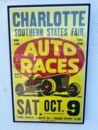 RARE Mint OLD STOCK 1950s Vintage Advertising Poster, 'Charlotte Southern States Fair URC Races.