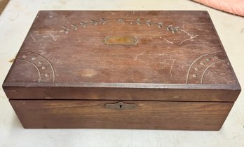 Vintage Antique Mahogany Lap Desk Organizer Box With Carved Wood Lid