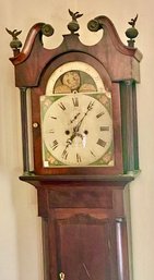 Antique Mahogany Tall Case Grandfather Clock, Signed Dial 'Brookes, Boston', W/broken Arch &  Moonphase