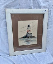 C2BT5 Watercolor, ' Lighthouse', Sgd 'ALTERIO',  In Painted White Oak 25'X30' Frame