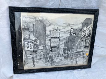 C2BT10 Hand Signed Lithograph, 'NYC Times Square/Broadway, Pencil Sgd Sandra Finkenberg', In 21'x26' Frame