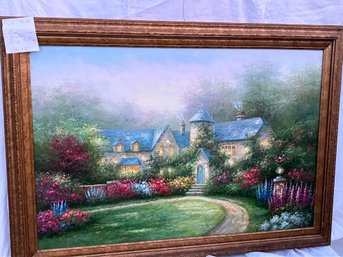 C2HB28 Painting, Oil/canvas, 'Large Floral Cottage Landscape',  Ina Nice 30' X 40' Frame